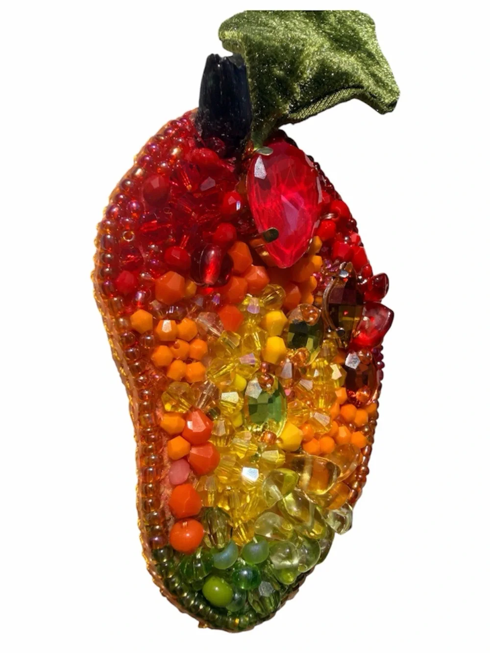 Beaded Mango Brooch Pin — Red Orange Yellow Green